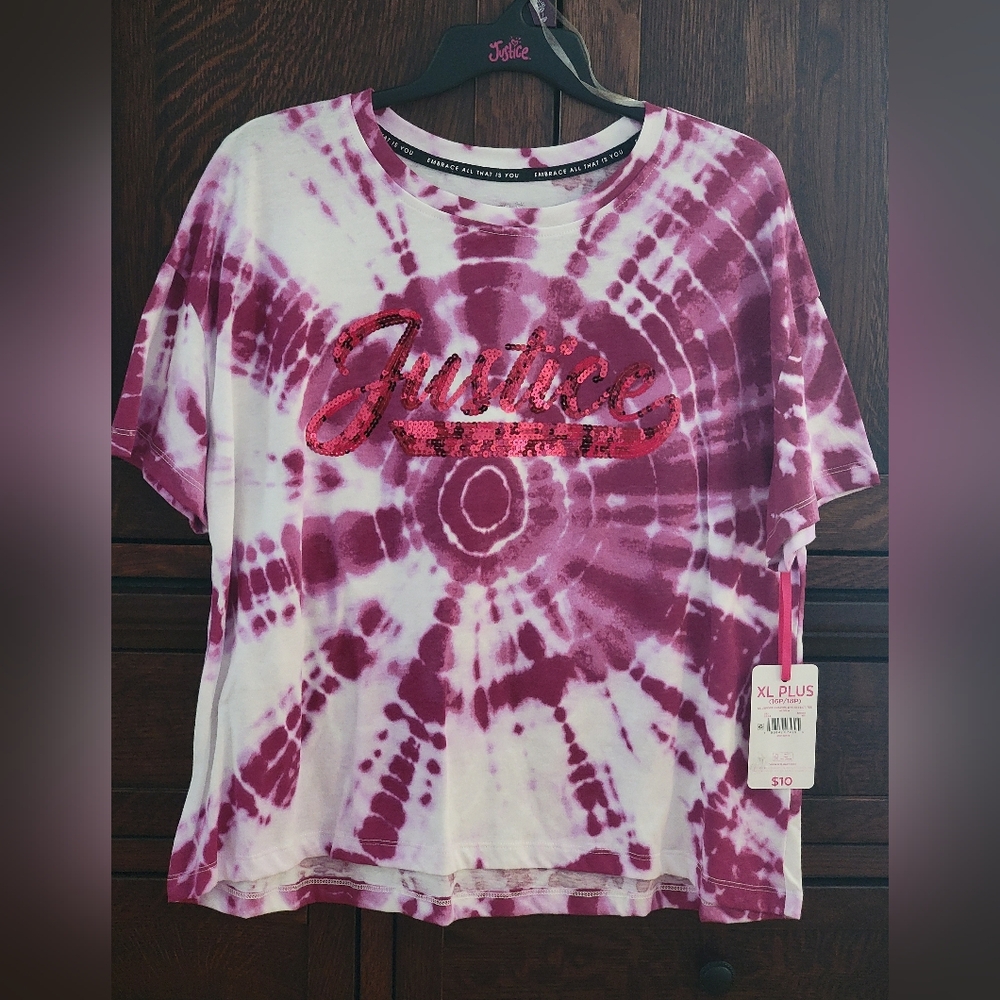 Justice Pink and White Tie-Dye Short Sleeve Tee